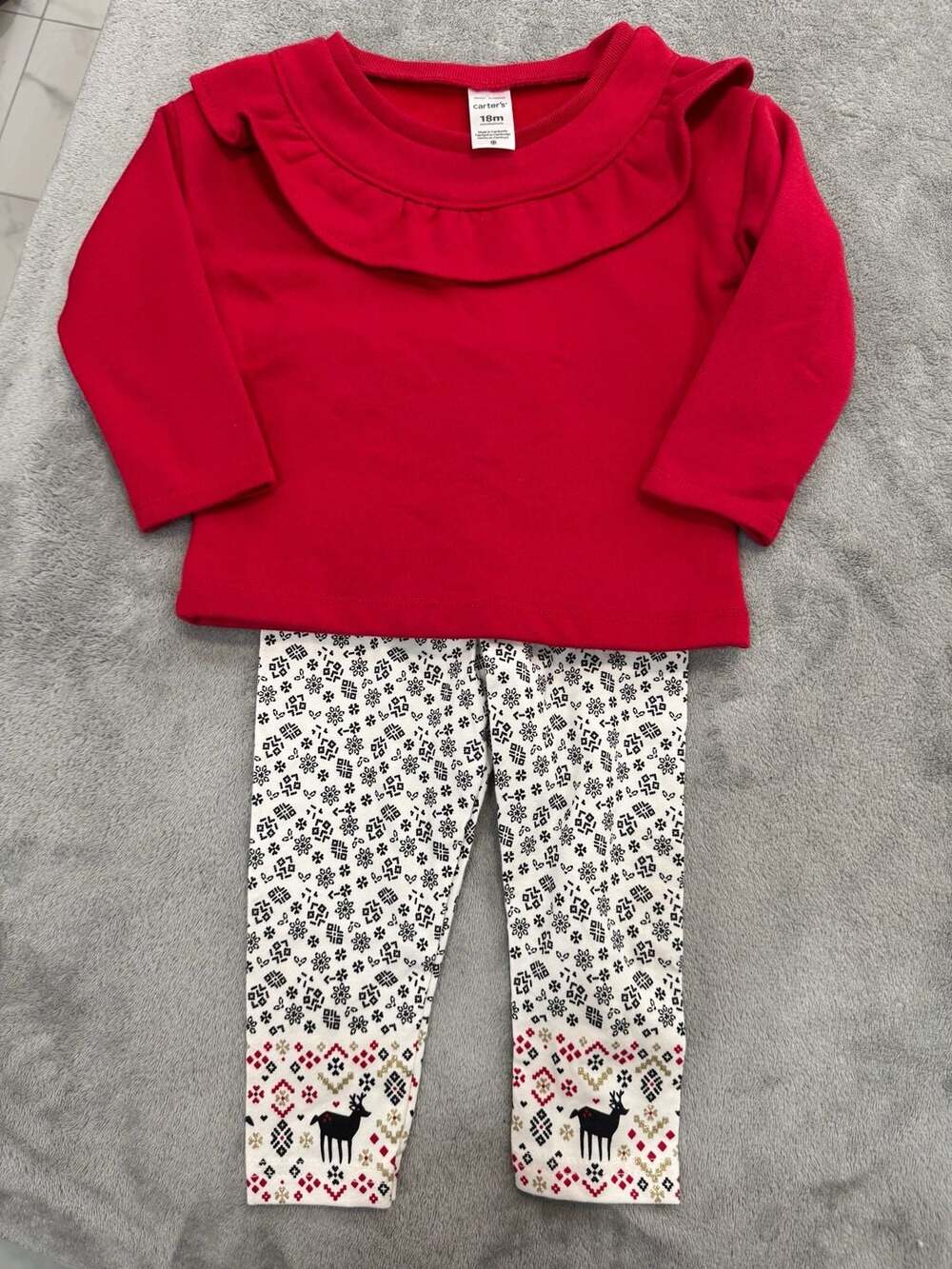 Carter's Red Ruffle Sweatshirt and Snowflake Leggings Outfit Set